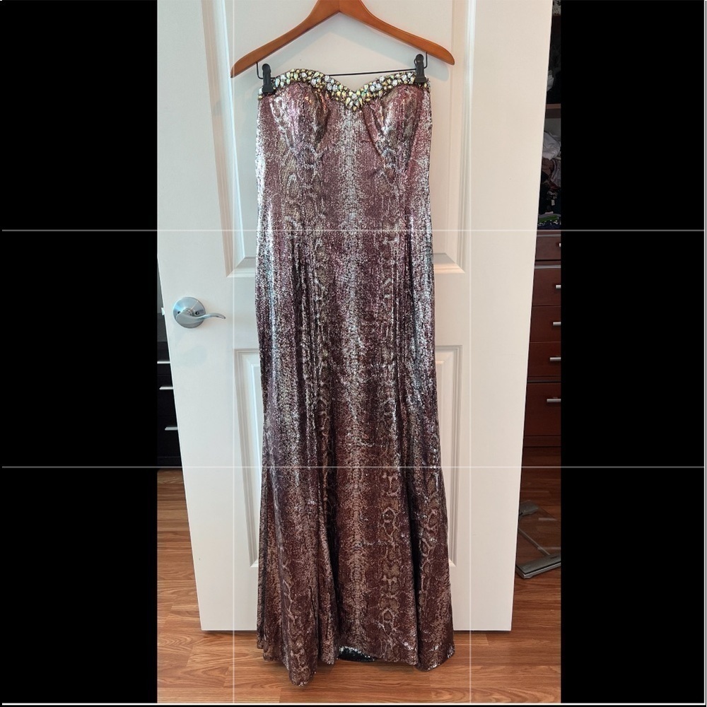 Sparkle Brown/ Multi Strapless Sequin Prom Party Dress Size 16